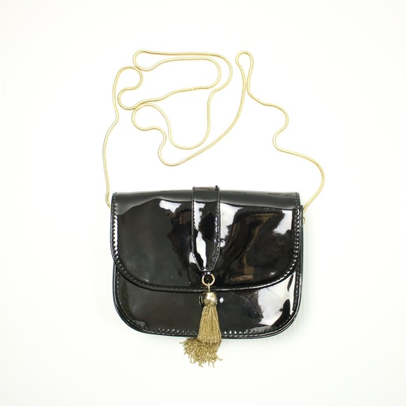 Big Buddha Black Pattern Leather Crossbody Mini Bag with Tassel - Picture 2 of 5